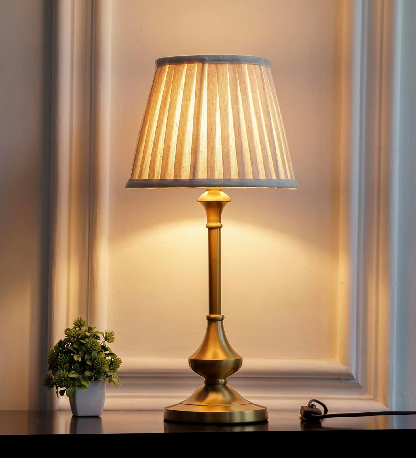 Antique Gold Brass Table Lamp (22") – Pleated 10" Shade