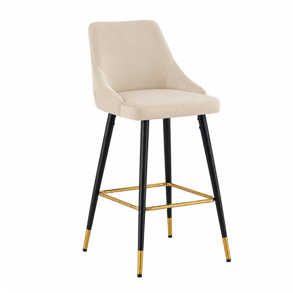 Beige Upholstered Bar Stool with Gold Accents