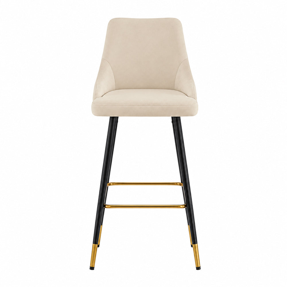 Beige Upholstered Bar Stool with Gold Accents