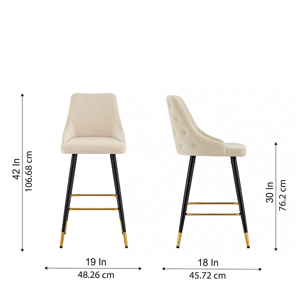 Beige Upholstered Bar Stool with Gold Accents