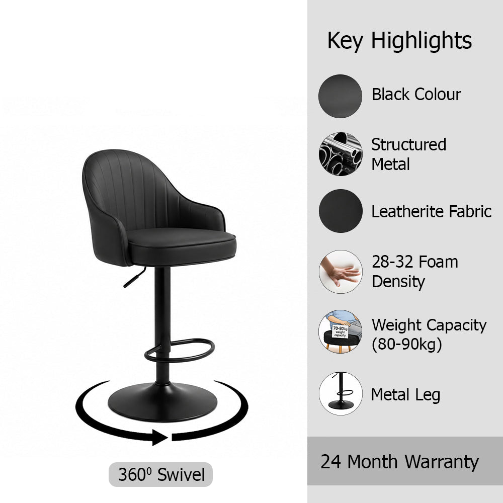 Black Faux Leather Adjustable Bar Stool