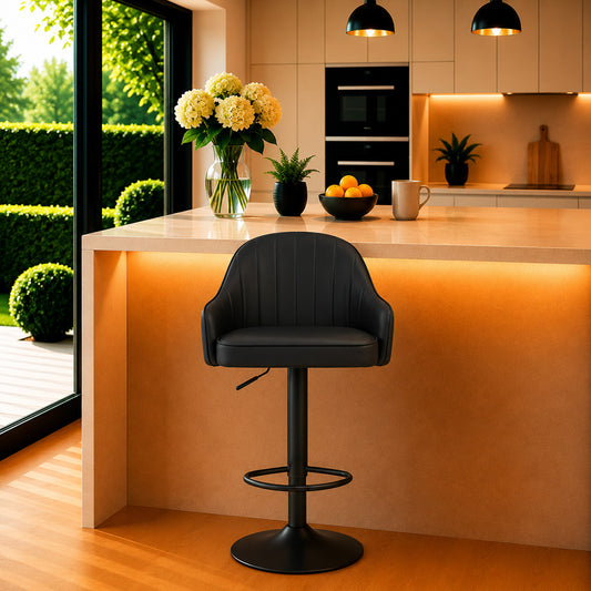 Black Faux Leather Adjustable Bar Stool