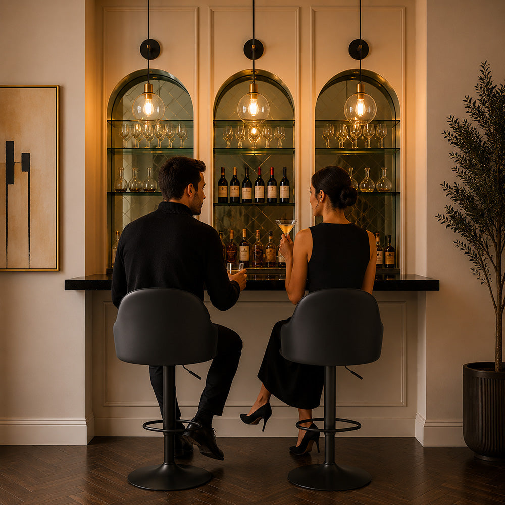 Black Faux Leather Adjustable Bar Stool