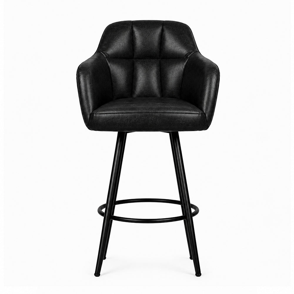 Black Faux Leather Tufted Bar Stool