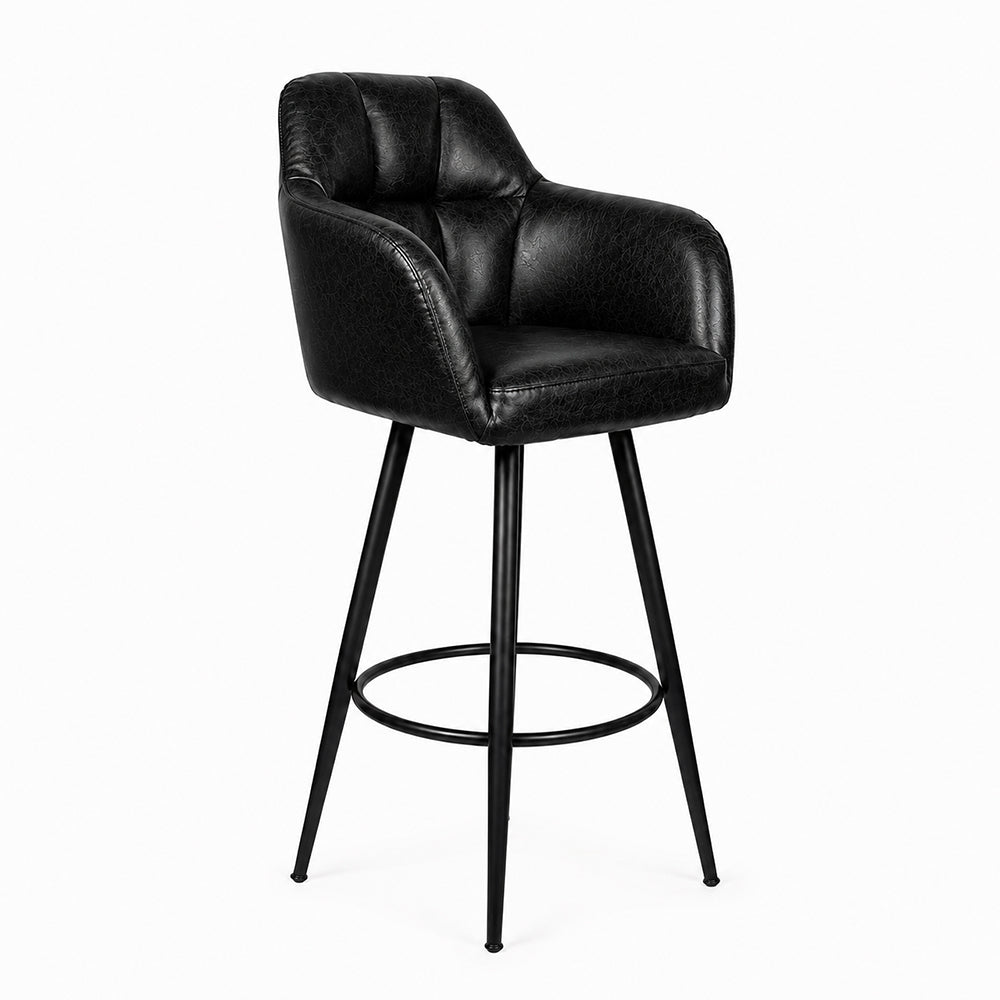 Black Faux Leather Tufted Bar Stool