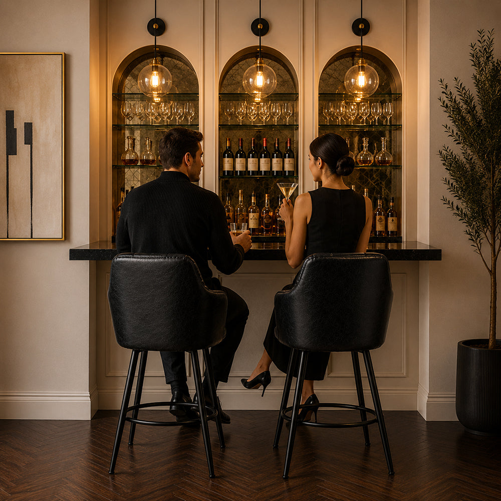 Black Faux Leather Tufted Bar Stool