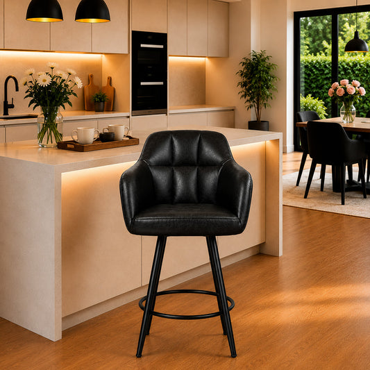 Black Faux Leather Tufted Bar Stool