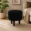 Black Velvet Round Ottoman - Wood Legs