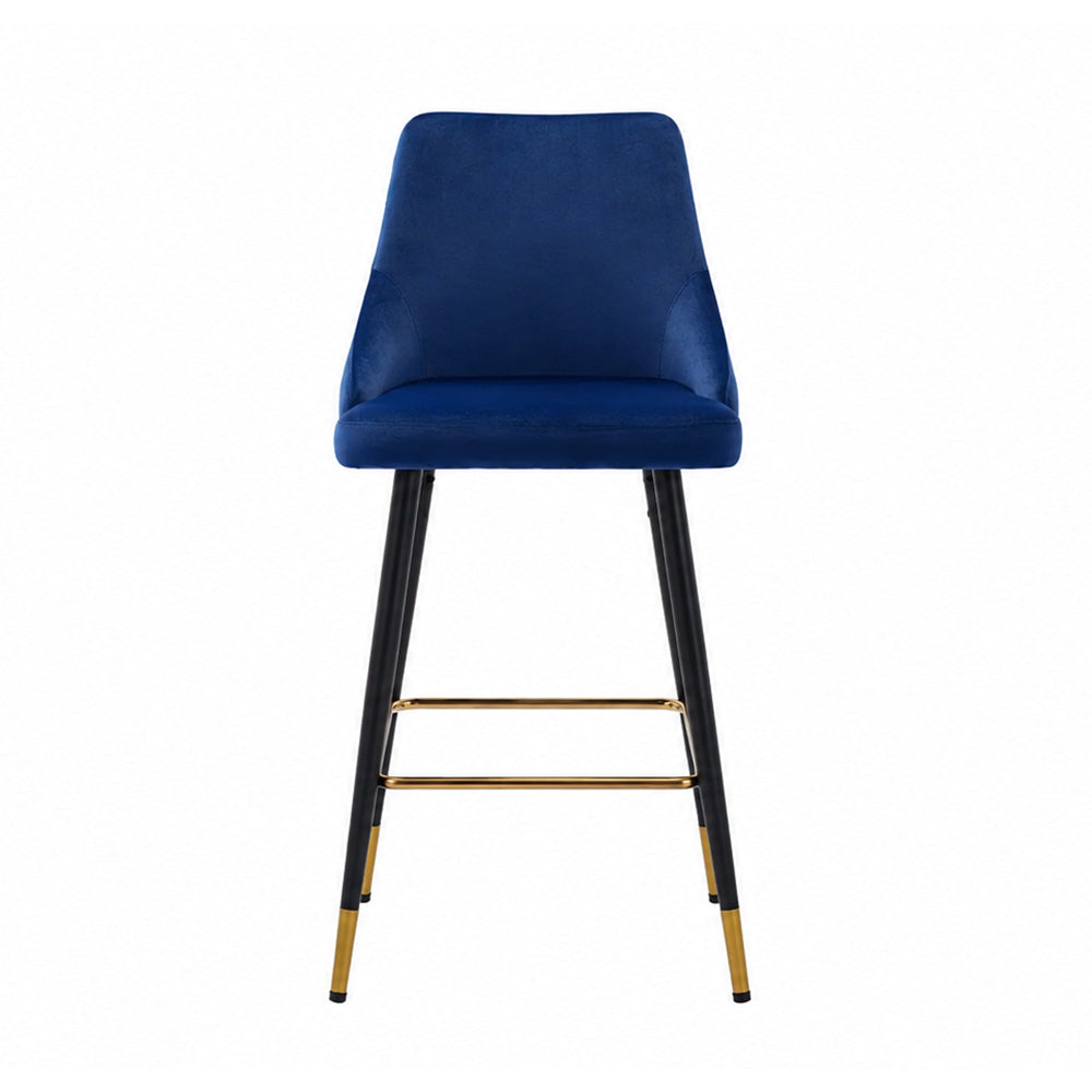 Blue Upholstered Bar Stool with Gold Accents