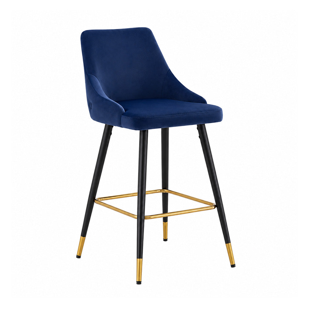 Blue Upholstered Bar Stool with Gold Accents