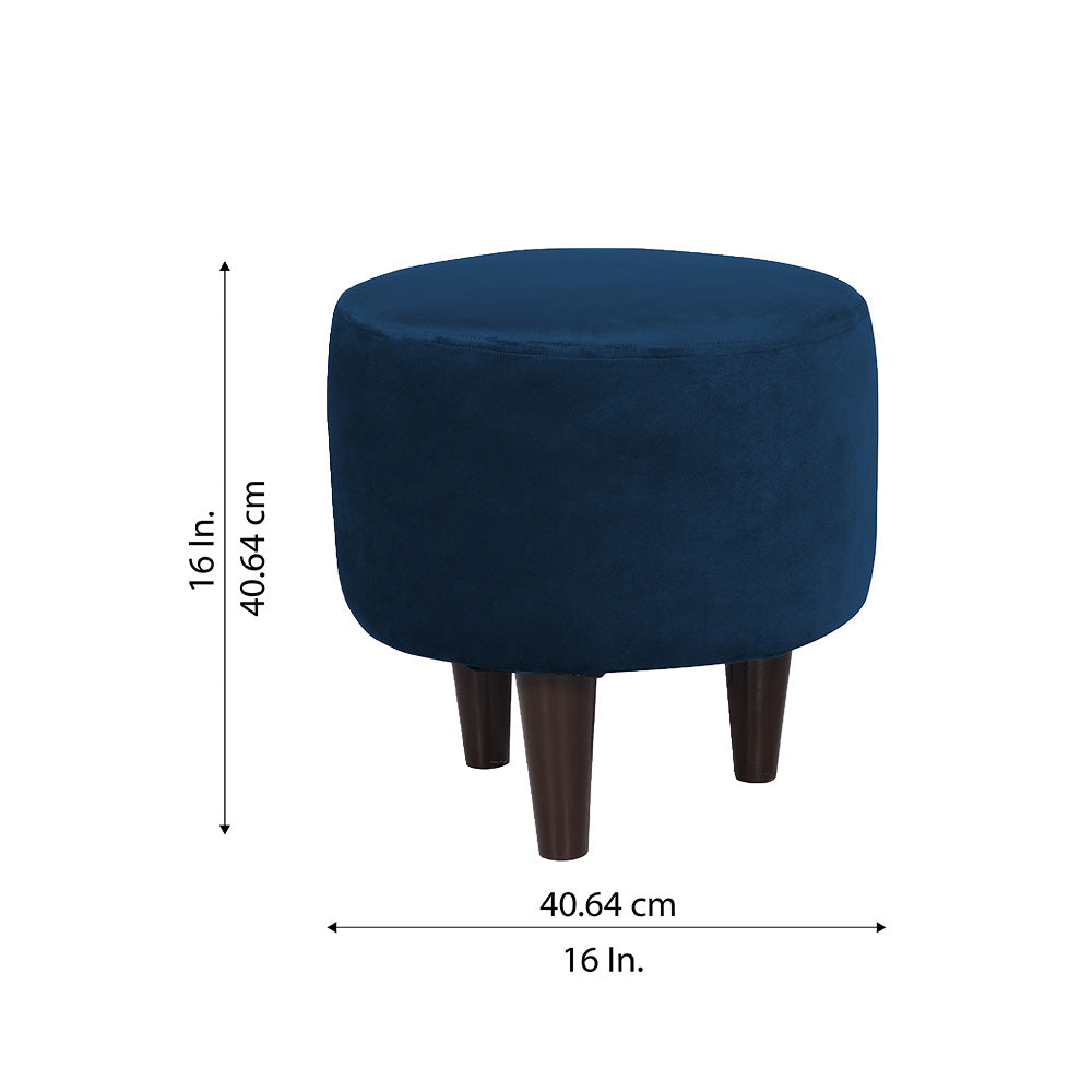 Blue Velvet Round Ottoman - Wood Legs