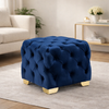Blue Velvet Tufted Ottoman - Gold Base