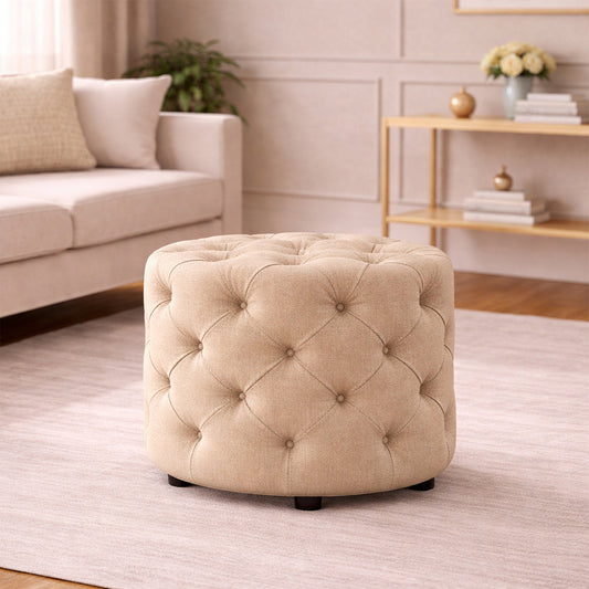 Briana Beige Velvet Ottoman Cube