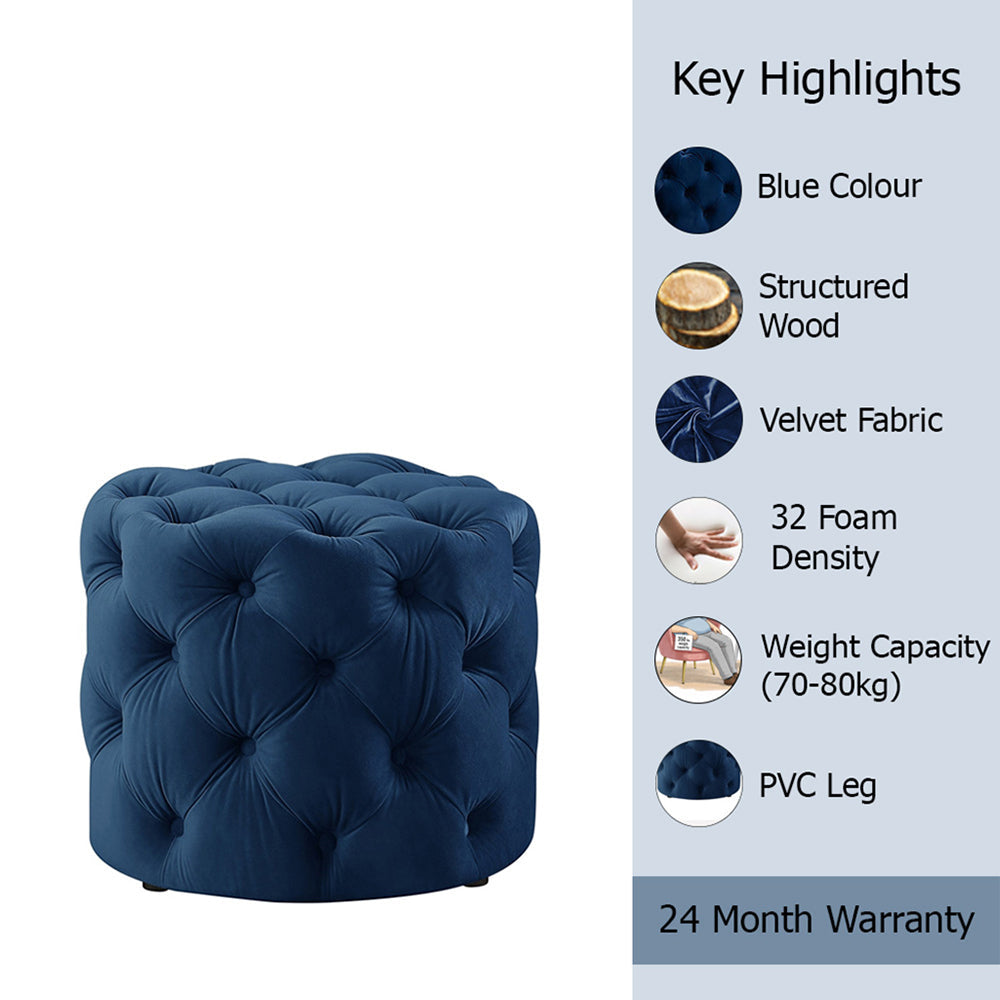 Briana Blue Velvet Ottoman Cube