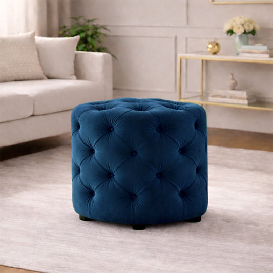 Briana Blue Velvet Ottoman Cube