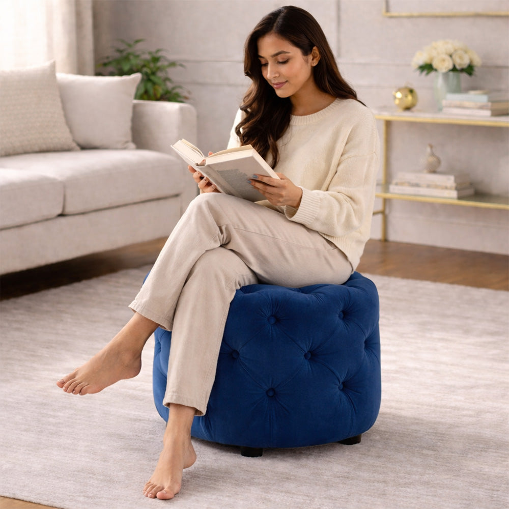 Briana Blue Velvet Ottoman Cube