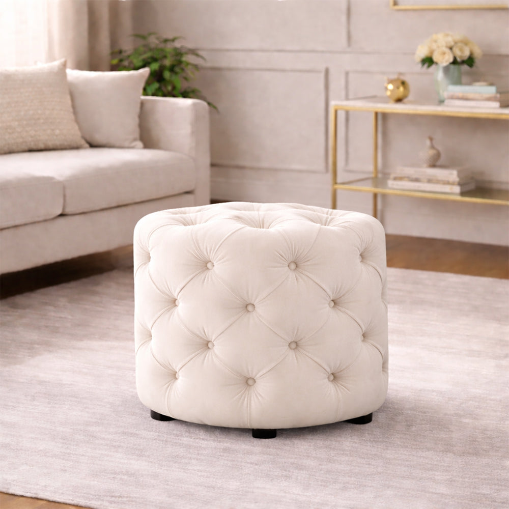 Briana White Velvet Ottoman Cube