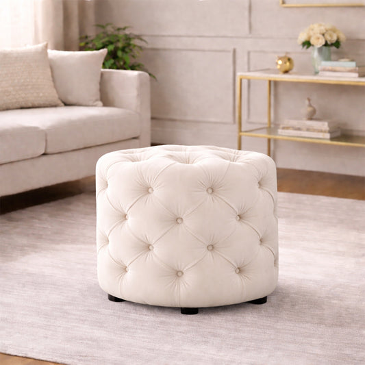 Briana White Velvet Ottoman Cube