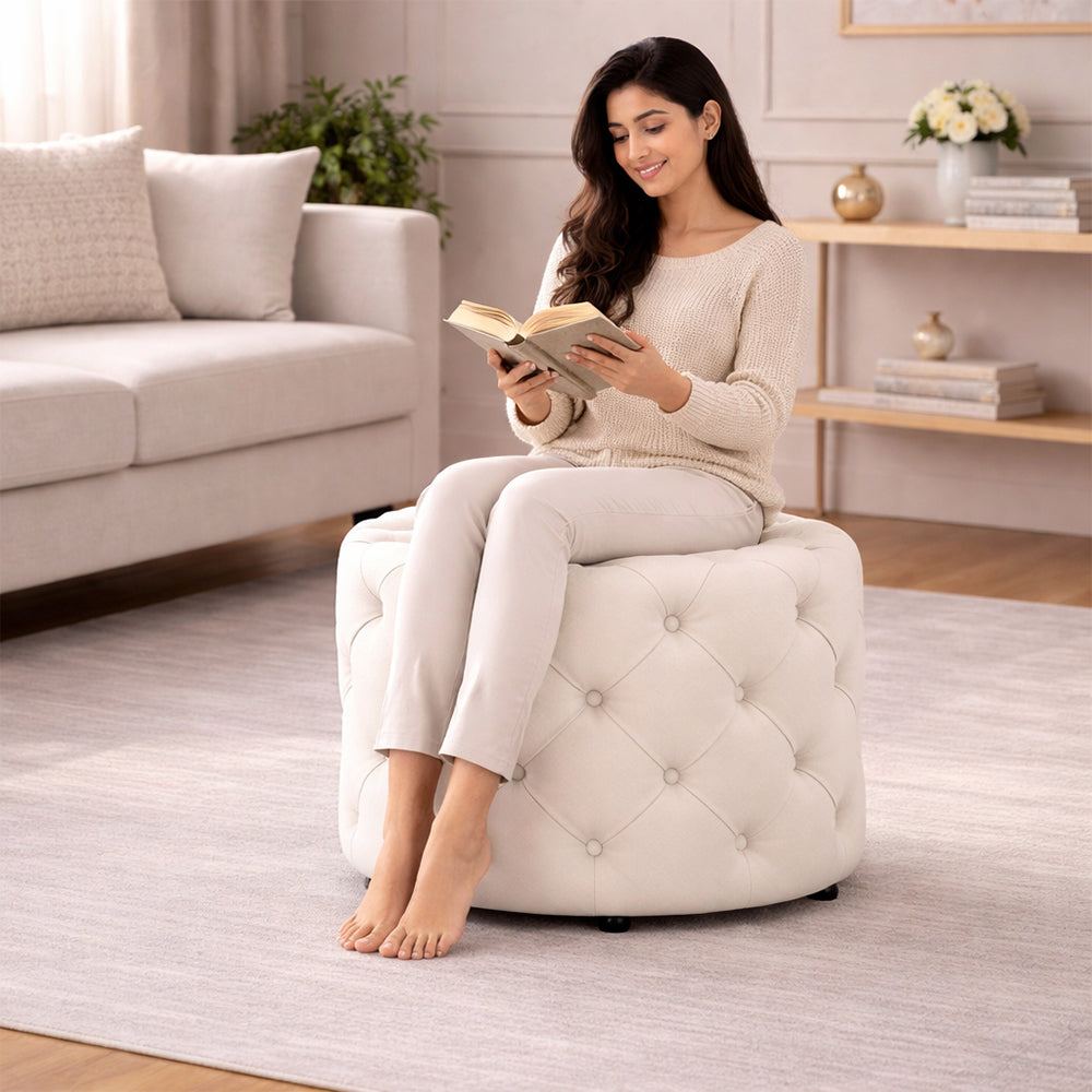 Briana White Velvet Ottoman Cube