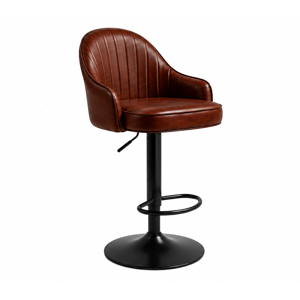 Brown Faux Leather Adjustable Bar Stool