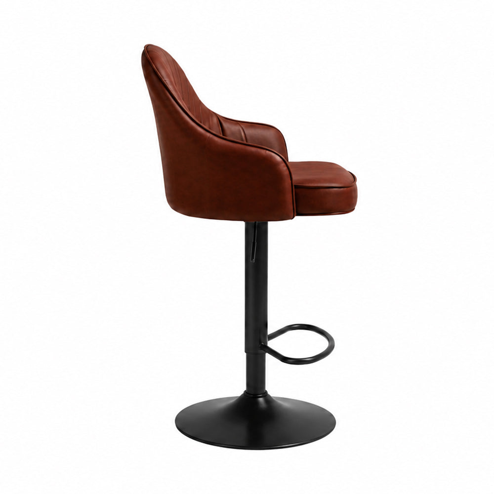 Brown Faux Leather Adjustable Bar Stool