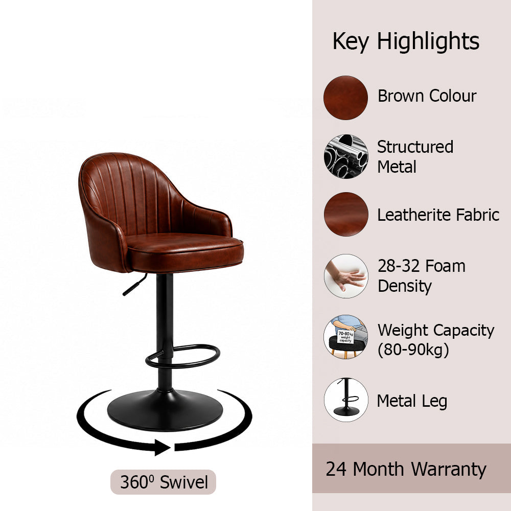 Brown Faux Leather Adjustable Bar Stool