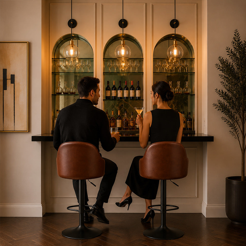 Brown Faux Leather Adjustable Bar Stool