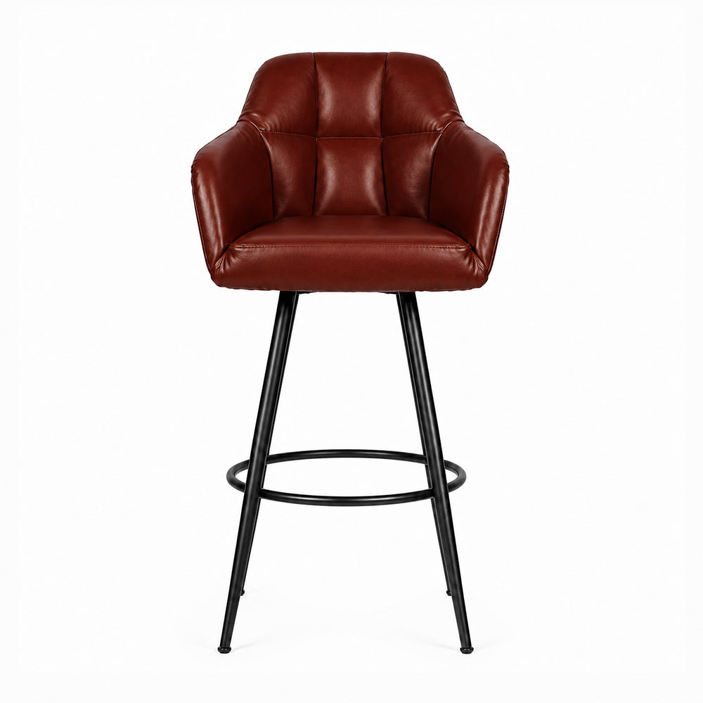 Brown Faux Leather Tufted Bar Stool