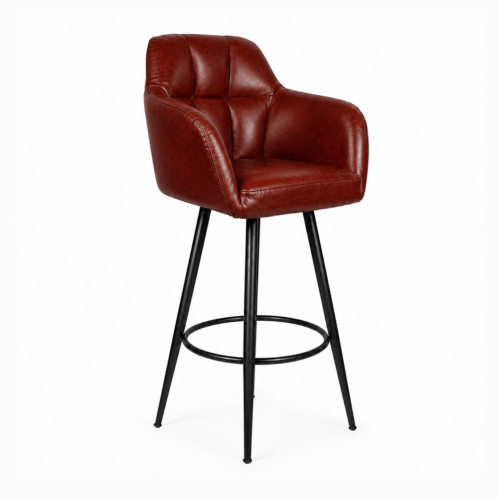 Brown Faux Leather Tufted Bar Stool