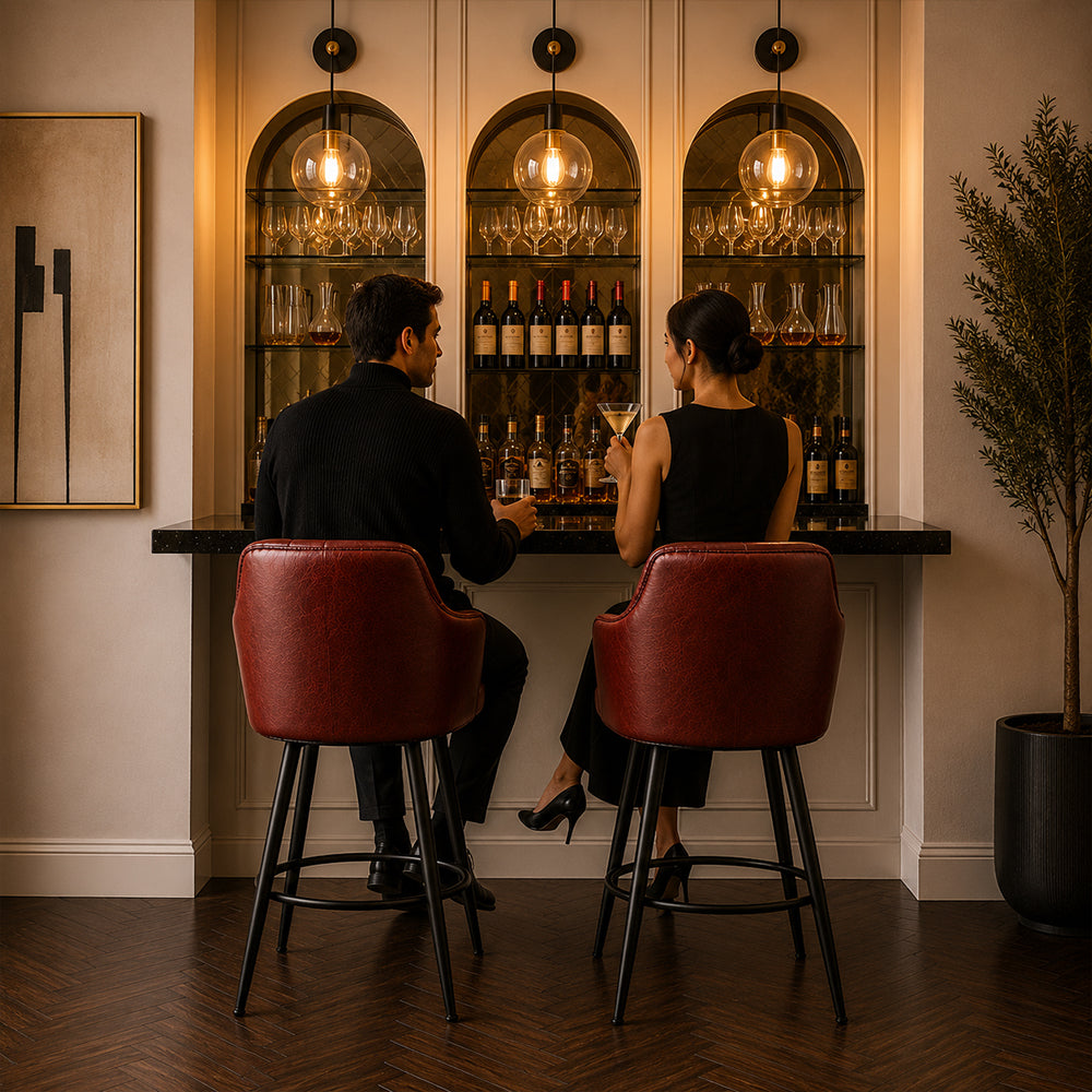 Brown Faux Leather Tufted Bar Stool
