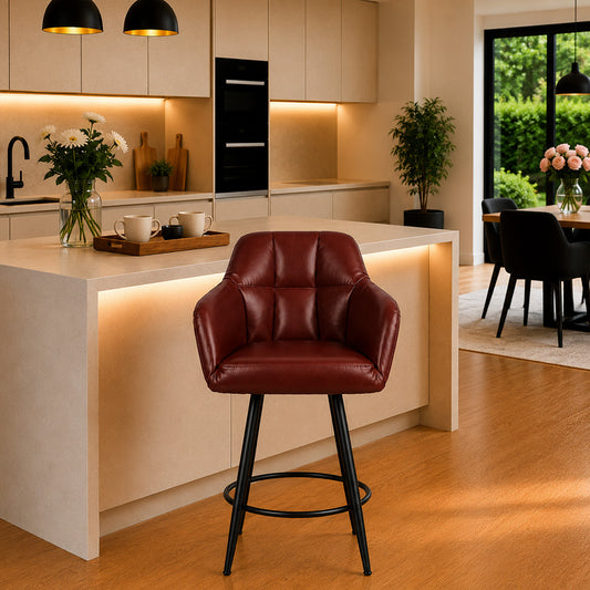 Brown Faux Leather Tufted Bar Stool