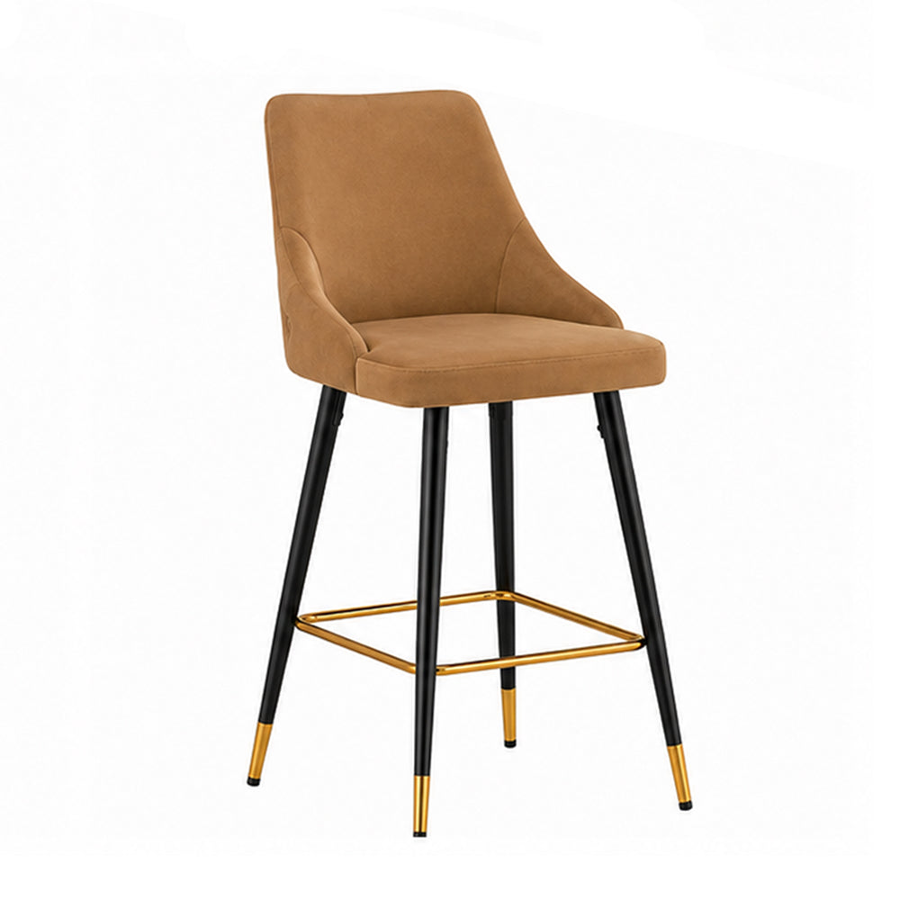 Brown Upholstered Bar Stool with Gold Accents