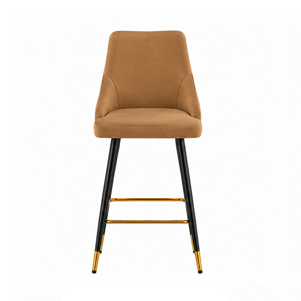 Brown Upholstered Bar Stool with Gold Accents