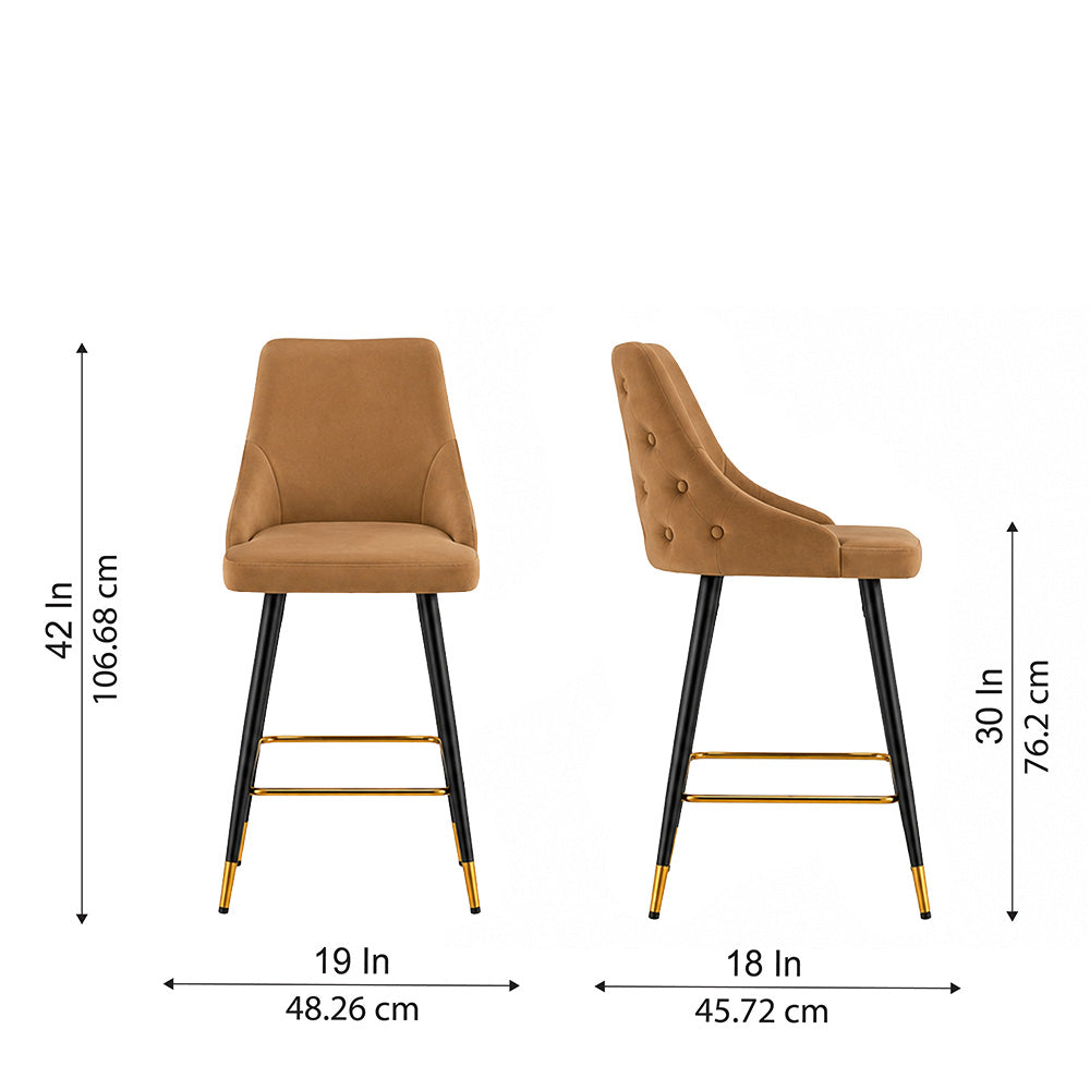 Brown Upholstered Bar Stool with Gold Accents