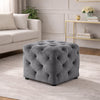 Colchester Grey Velvet Ottoman Cube - Wood Base