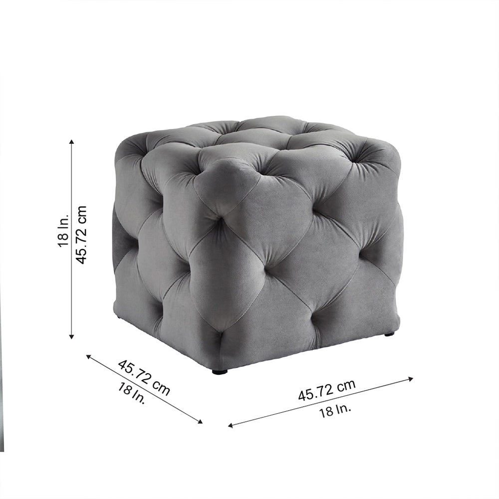 Colchester Grey Velvet Ottoman Cube - Wood Base