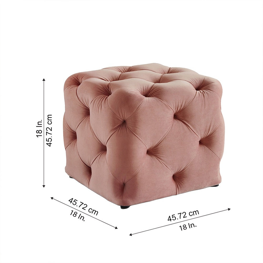 Colchester Pink Velvet Ottoman Cube - Wood Base