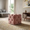 Colchester Pink Velvet Ottoman Cube - Wood Base