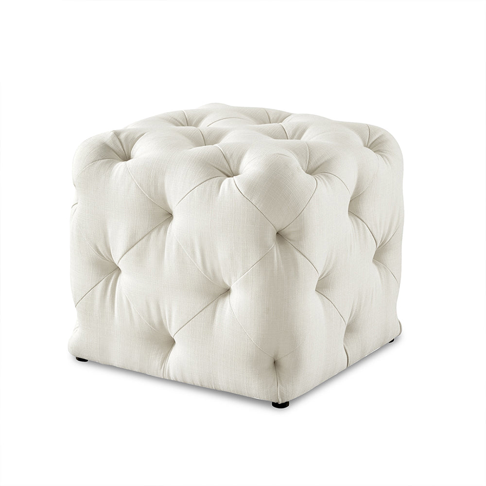 Colchester White Velvet Ottoman Cube - Wood Base