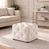 Colchester White Velvet Ottoman Cube - Wood Base