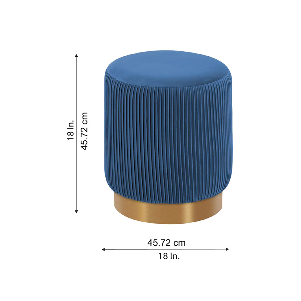 Damato Blue Velvet Round Ottoman - Gold Base