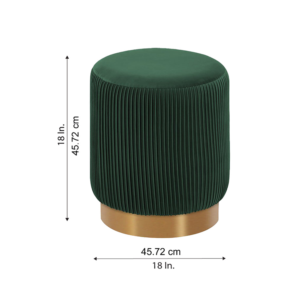 Damato Green Velvet Round Ottoman - Gold Base