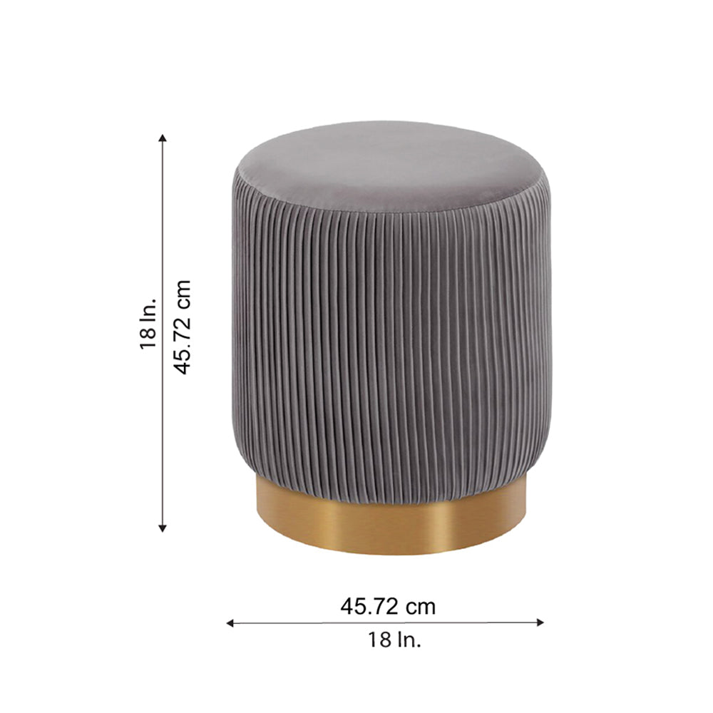 Damato Grey Velvet Round Ottoman - Gold Base