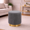 Damato Grey Velvet Round Ottoman - Gold Base