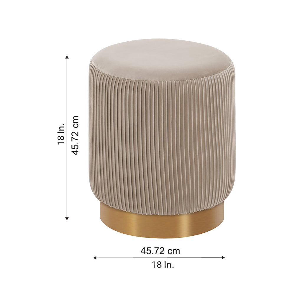 Damato Light Grey Round Ottoman - Gold Base
