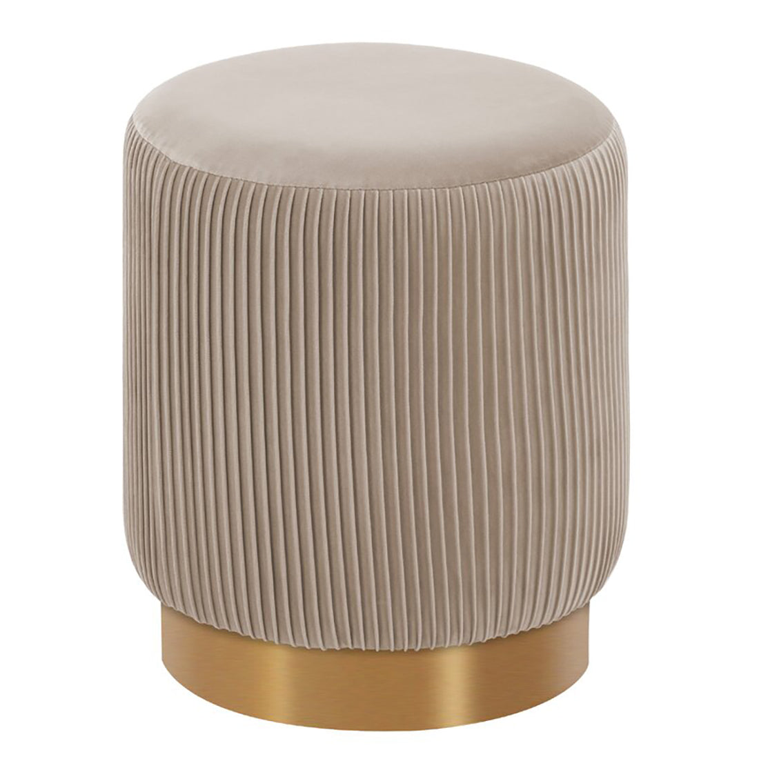 Damato Light Grey Round Ottoman - Gold Base