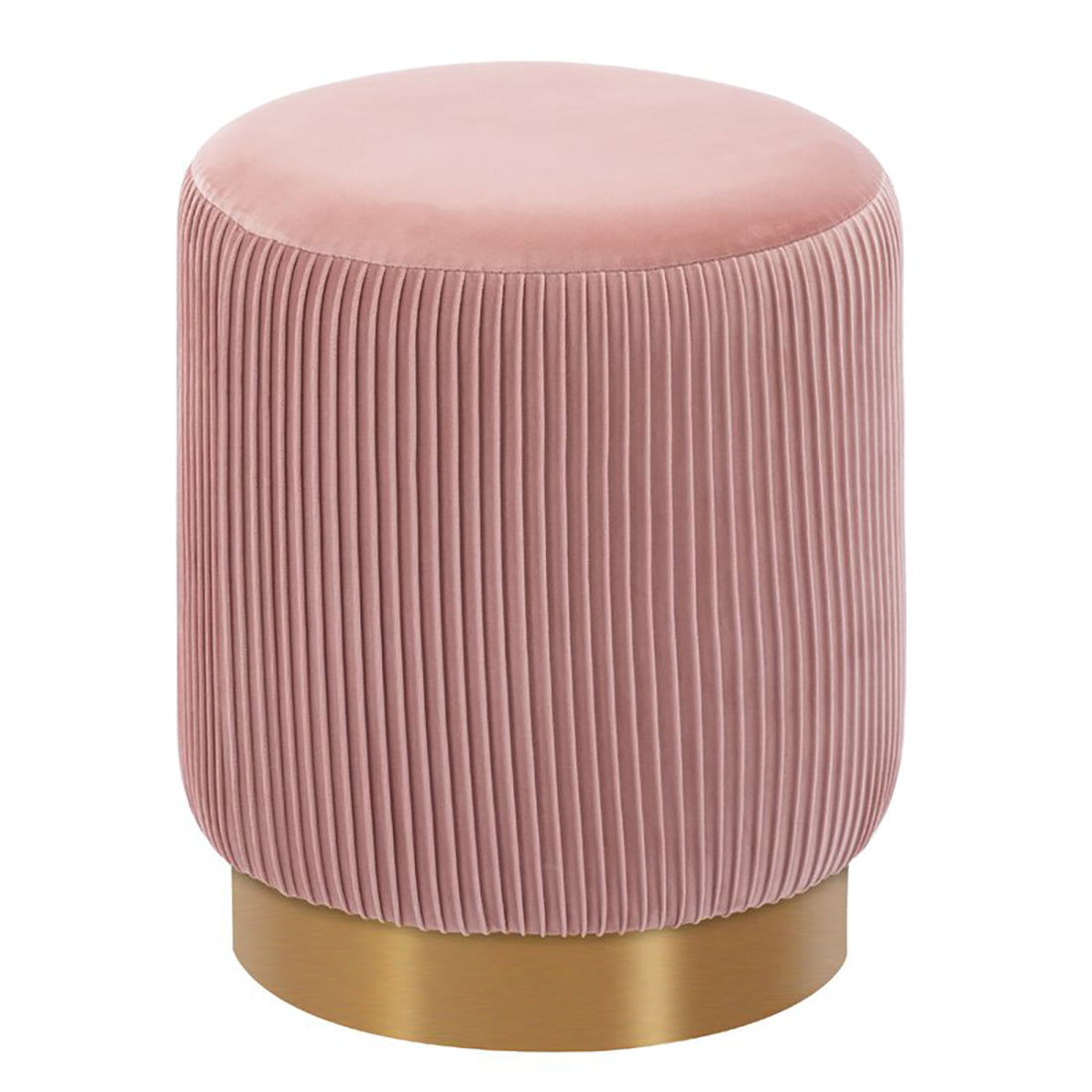 Damato Pink Velvet Round Ottoman - Gold Base