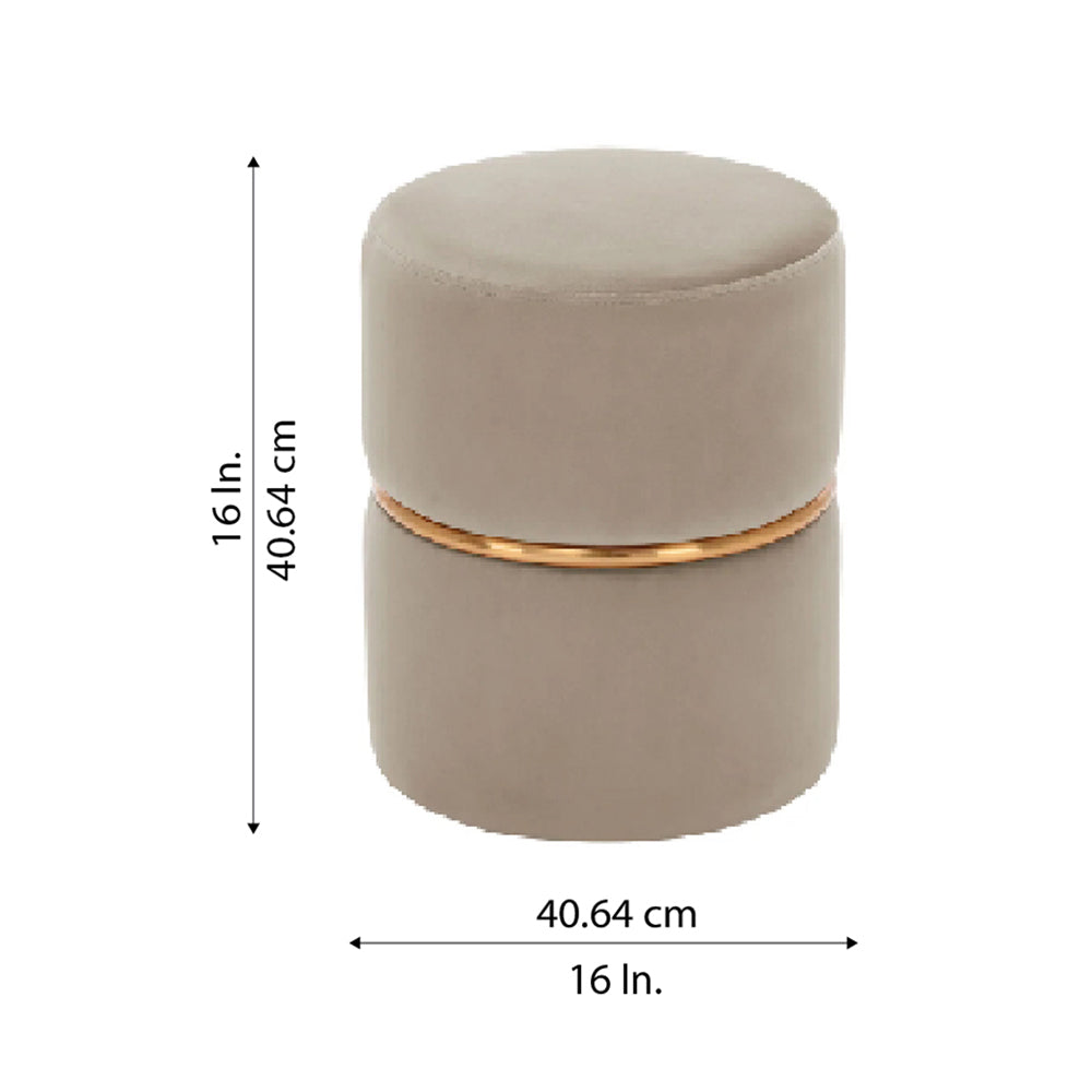 Gracy Beige Velvet Ottoman - Gold Band