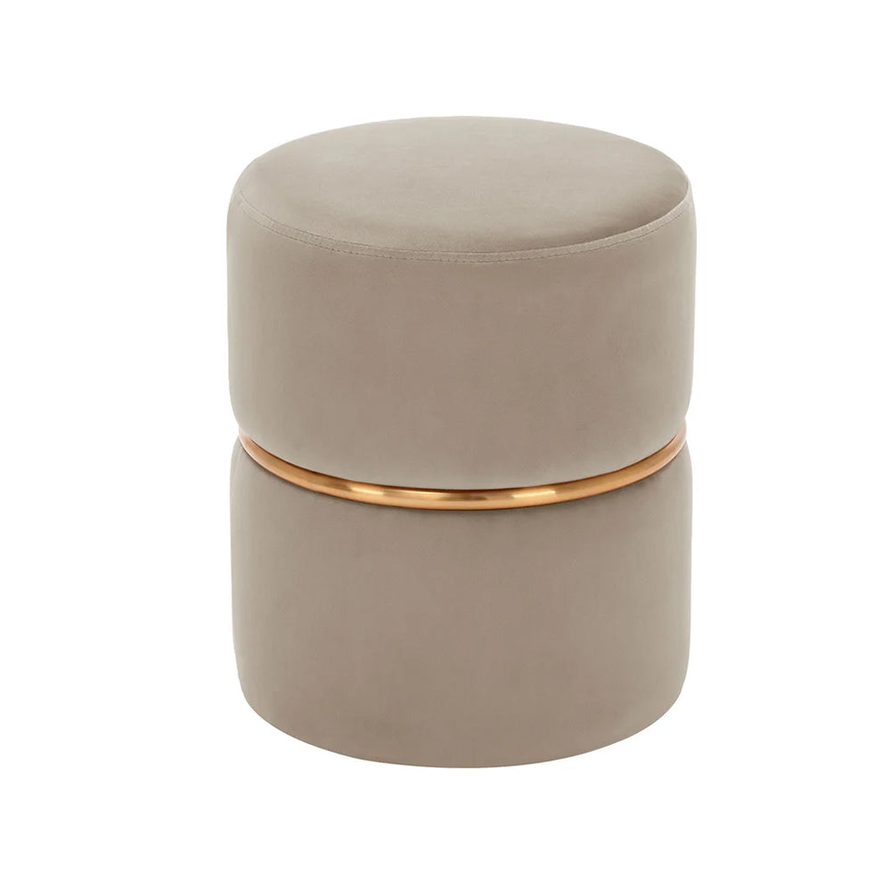Gracy Beige Velvet Ottoman - Gold Band
