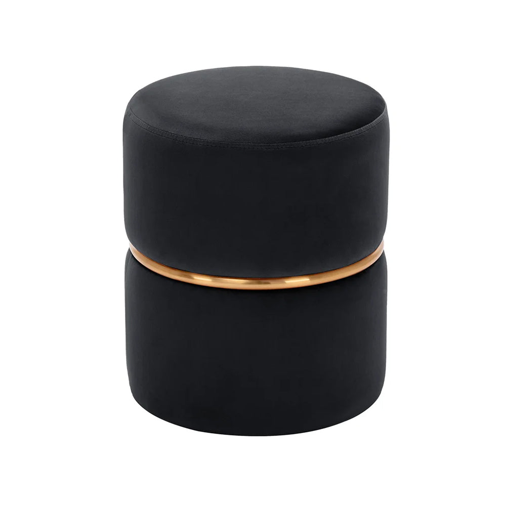 Gracy Black Velvet Ottoman - Gold Band